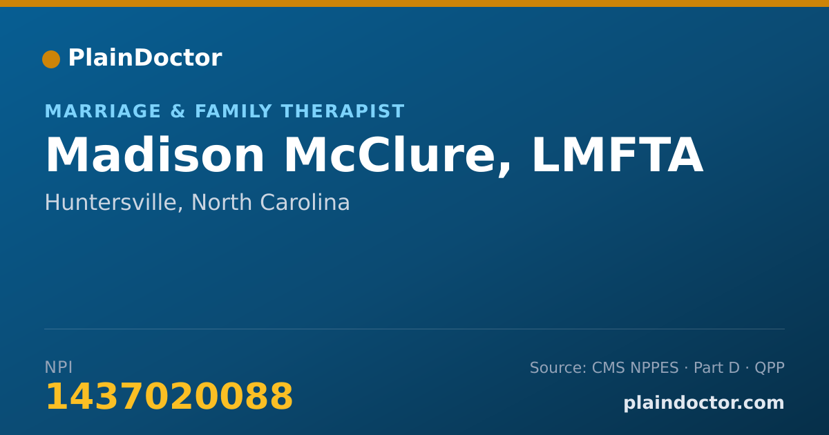 Shareable card for Madison McClure, LMFTA - Marriage & Family Therapist, Huntersville, NC