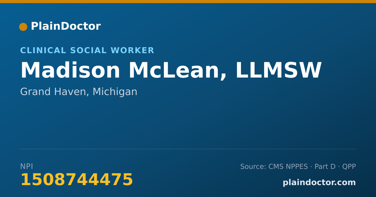 Shareable card for Madison McLean, LLMSW - Clinical Social Worker, Grand Haven, MI
