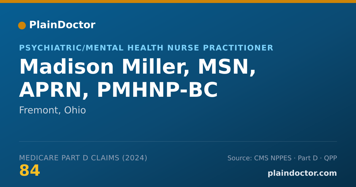 Shareable card for Madison Miller, MSN, APRN, PMHNP-BC - Psychiatric/Mental Health Nurse Practitioner, Fremont, OH