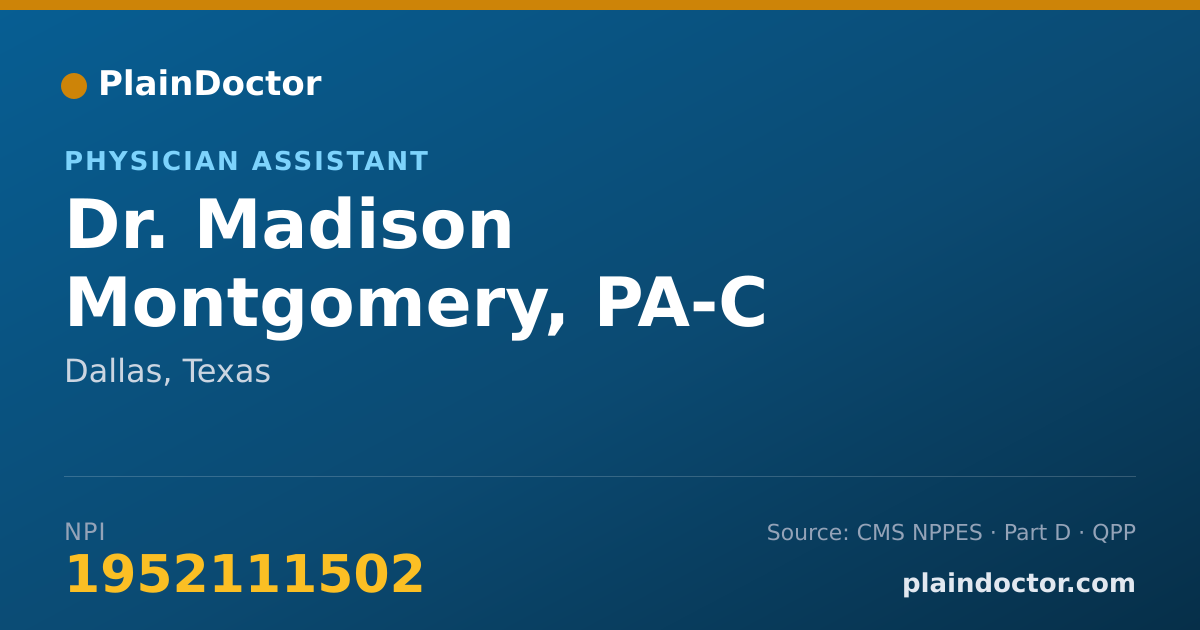 Shareable card for Madison Montgomery, PA-C - Physician Assistant, Dallas, TX
