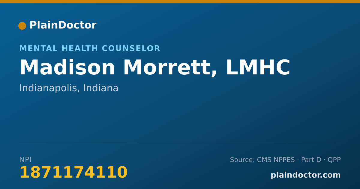 Shareable card for Madison Morrett, LMHC - Mental Health Counselor, Indianapolis, IN