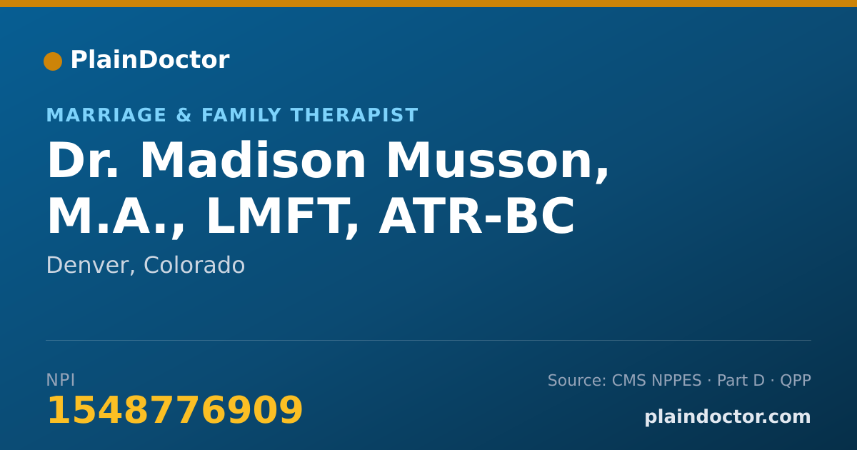 Shareable card for Madison Musson, M.A., LMFT, ATR-BC - Marriage & Family Therapist, Denver, CO