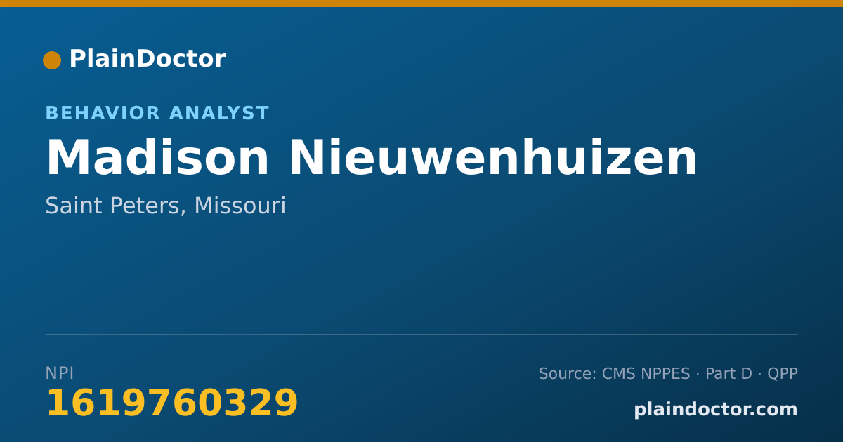 Shareable card for Madison Nieuwenhuizen - Behavior Analyst, Saint Peters, MO