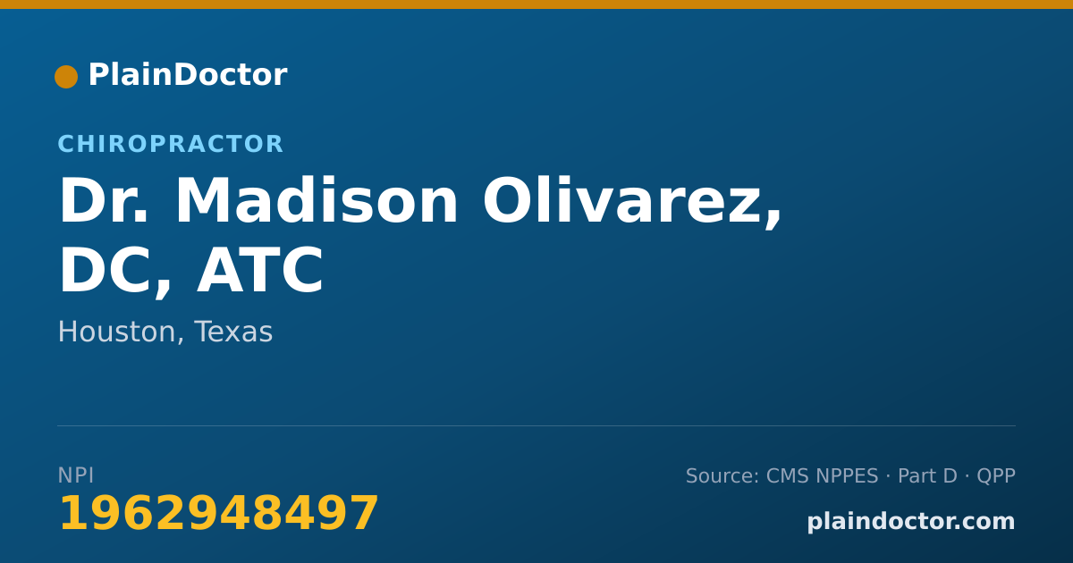 Shareable card for Madison Olivarez, DC, ATC - Chiropractor, Houston, TX