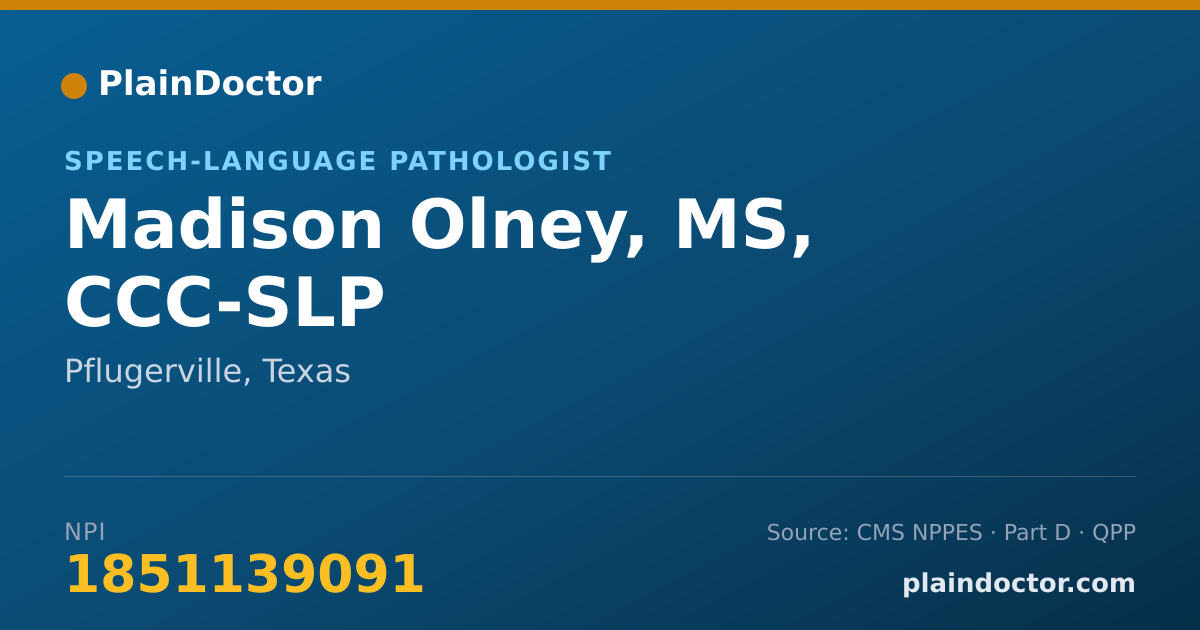 Shareable card for Madison Olney, MS, CCC-SLP - Speech-Language Pathologist, Pflugerville, TX