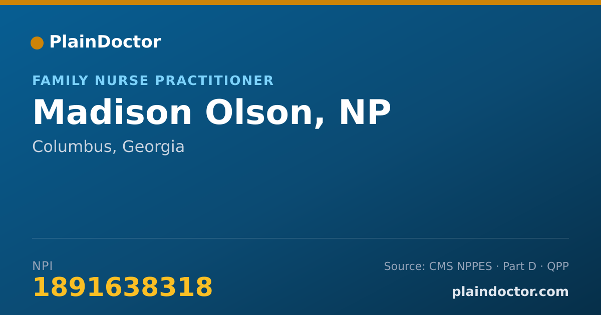 Shareable card for Madison Olson, NP - Family Nurse Practitioner, Columbus, GA
