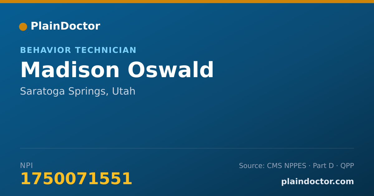 Shareable card for Madison Oswald - Behavior Technician, Saratoga Springs, UT