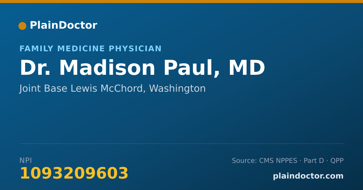 Shareable card for Madison Paul, MD - Family Medicine Physician, Joint Base Lewis McChord, WA