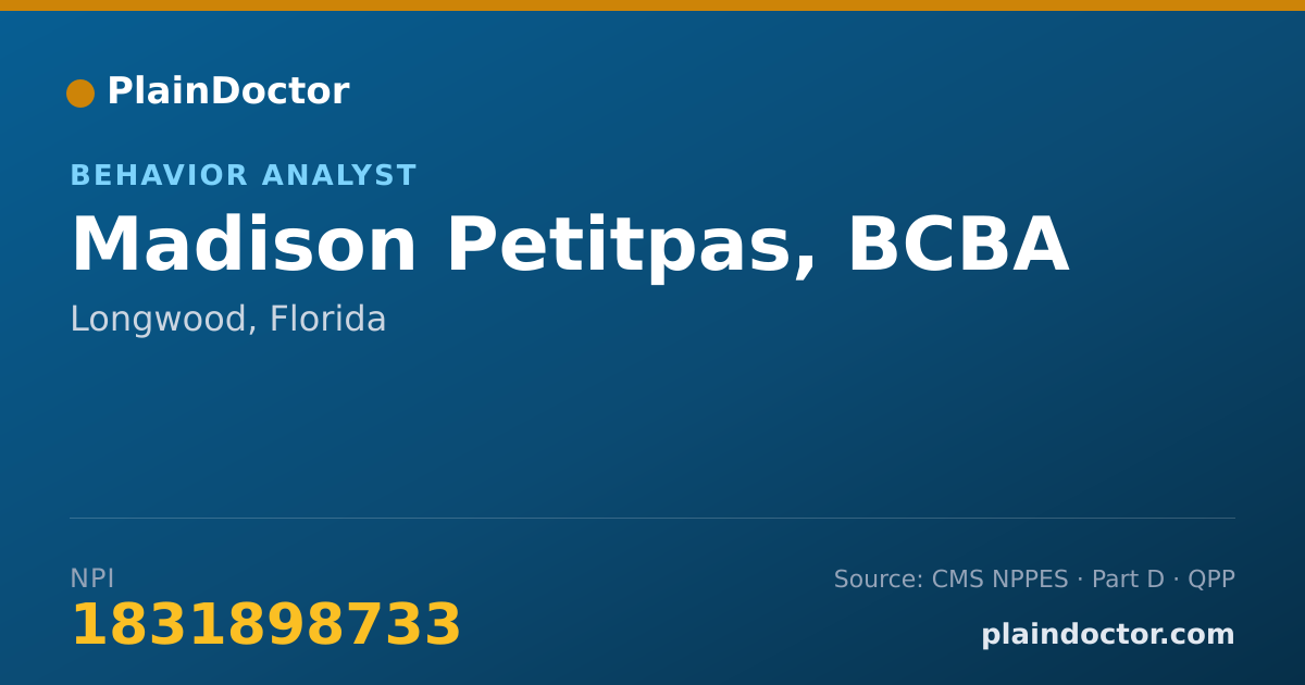 Shareable card for Madison Petitpas, BCBA - Behavior Analyst, Longwood, FL