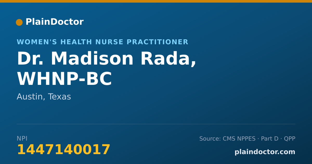 Shareable card for Madison Rada, WHNP-BC - Women's Health Nurse Practitioner, Austin, TX
