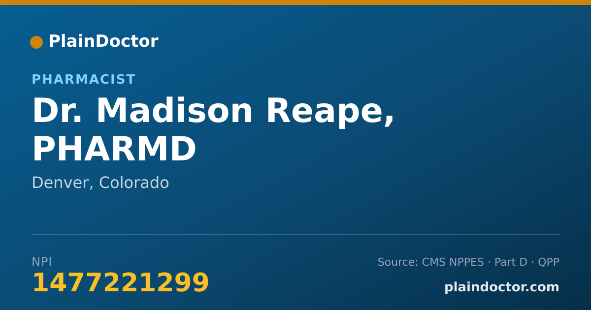Shareable card for Madison Reape, PHARMD - Pharmacist, Denver, CO
