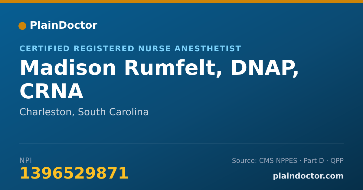 Shareable card for Madison Rumfelt, DNAP, CRNA - Certified Registered Nurse Anesthetist, Charleston, SC