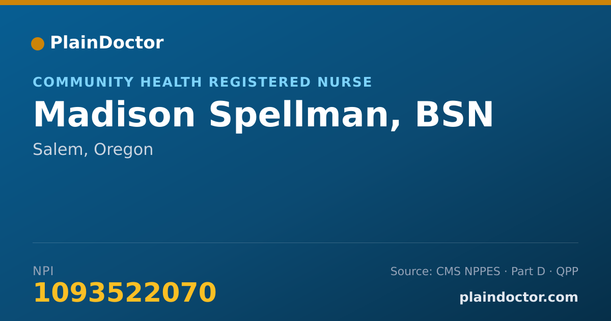 Shareable card for Madison Spellman, BSN - Community Health Registered Nurse, Salem, OR