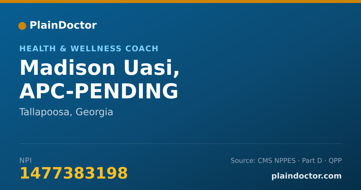 Shareable card for Madison Uasi, APC-PENDING - Health & Wellness Coach, Tallapoosa, GA