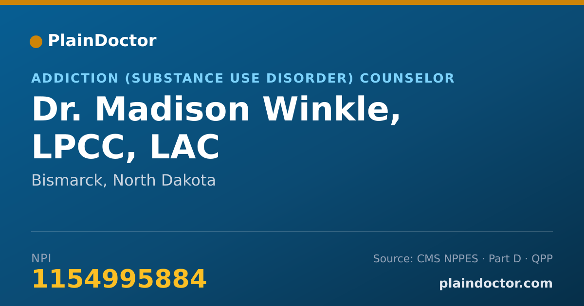 Shareable card for Madison Winkle, LPCC, LAC - Addiction (Substance Use Disorder) Counselor, Bismarck, ND