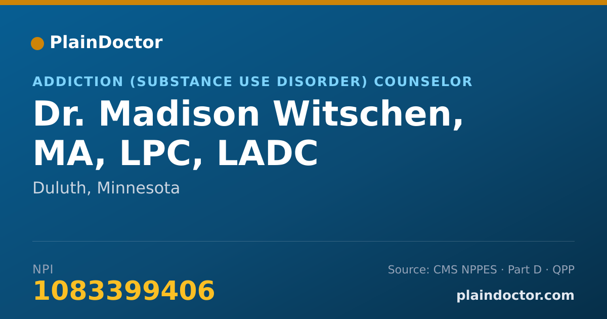 Shareable card for Madison Witschen, MA, LPC, LADC - Addiction (Substance Use Disorder) Counselor, Duluth, MN