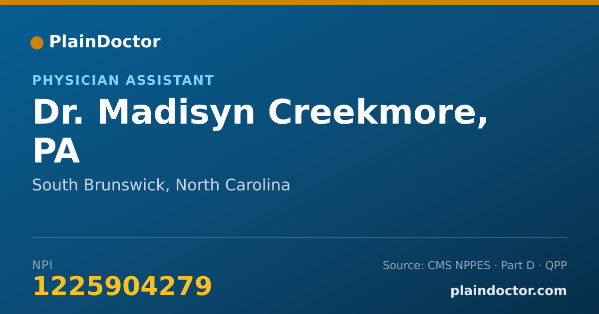 Shareable card for Madisyn Creekmore, PA - Physician Assistant, South Brunswick, NC