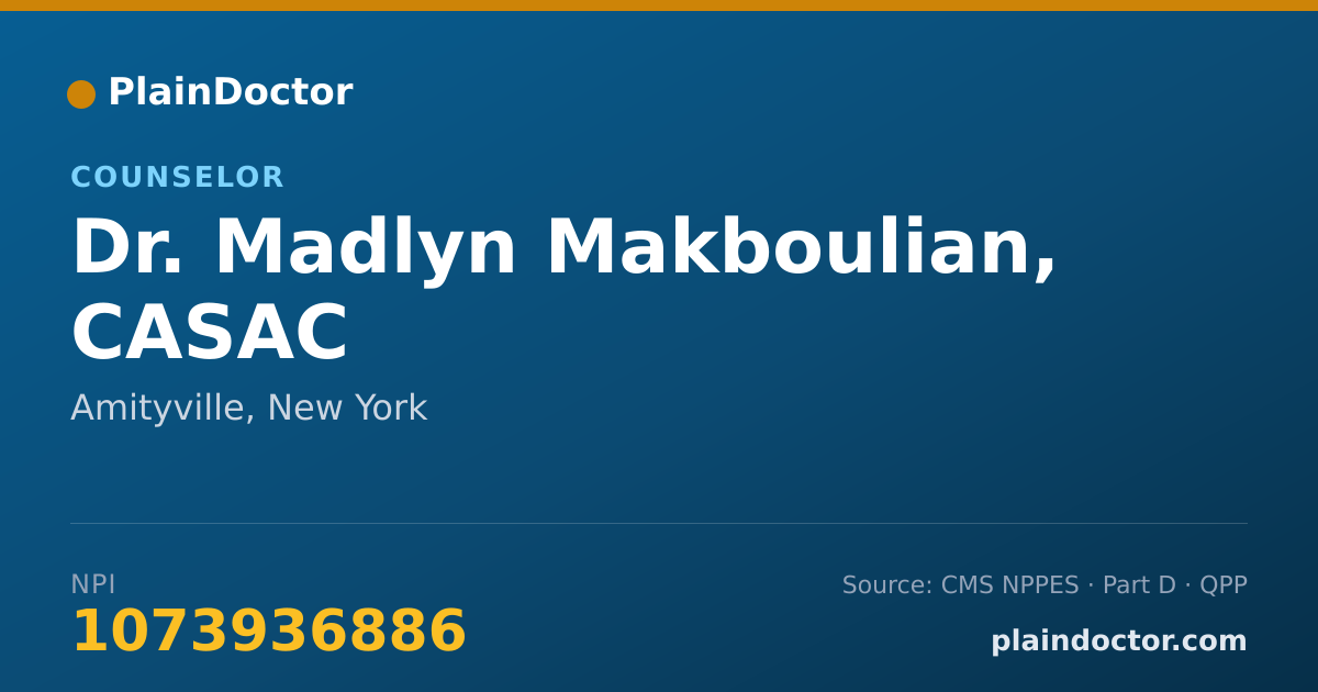 Shareable card for Madlyn Makboulian, CASAC - Counselor, Amityville, NY