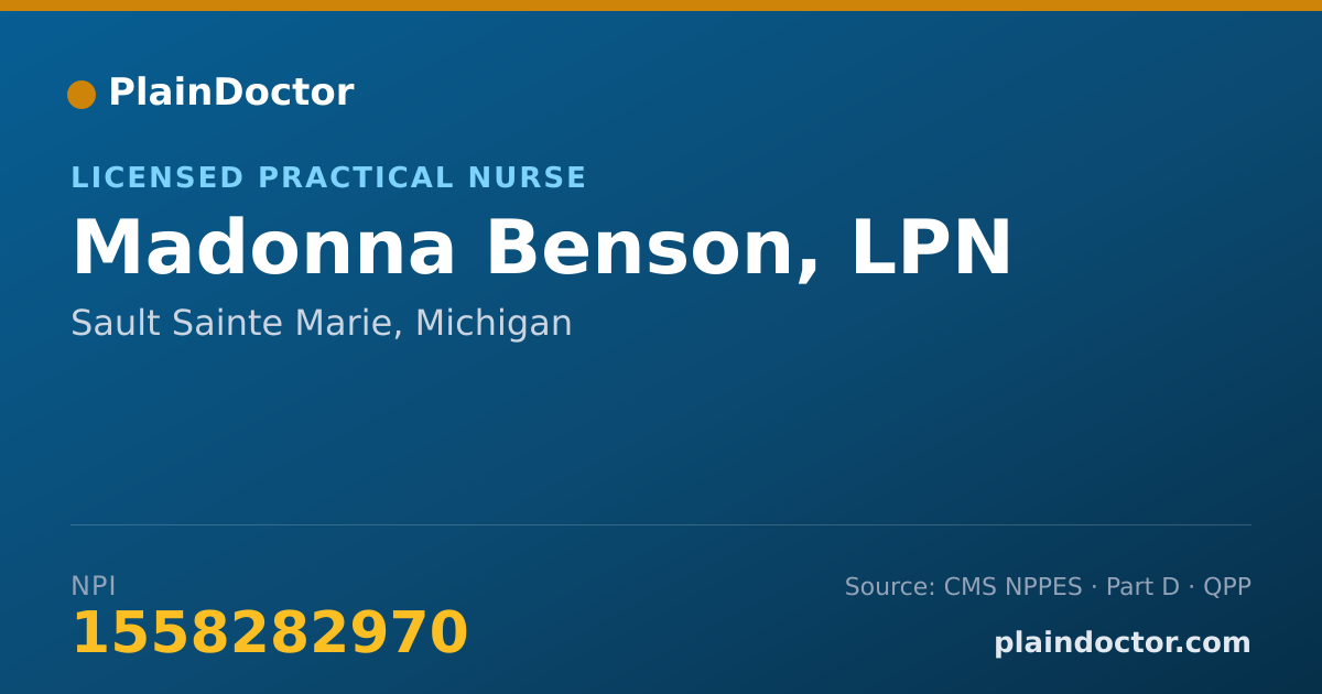 Shareable card for Madonna Benson, LPN - Licensed Practical Nurse, Sault Sainte Marie, MI