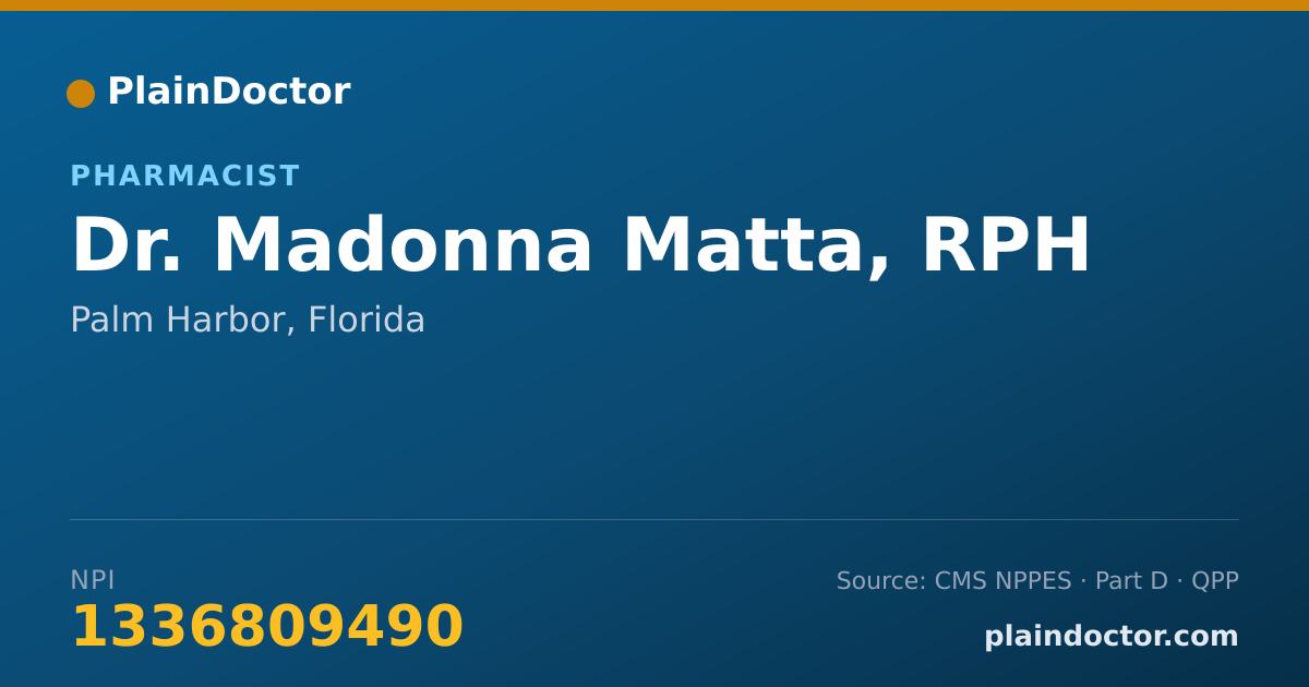 Shareable card for Madonna Matta, RPH - Pharmacist, Palm Harbor, FL