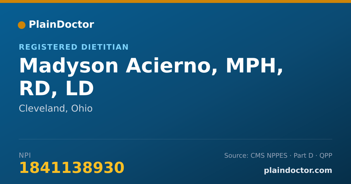 Shareable card for Madyson Acierno, MPH, RD, LD - Registered Dietitian, Cleveland, OH