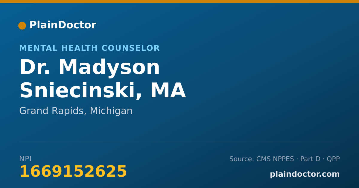 Shareable card for Madyson Sniecinski, MA - Mental Health Counselor, Grand Rapids, MI