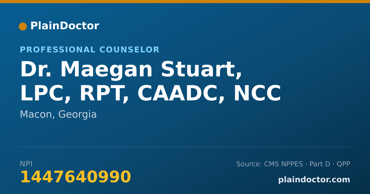 Shareable card for Maegan Stuart, LPC, RPT, CAADC, NCC - Professional Counselor, Macon, GA