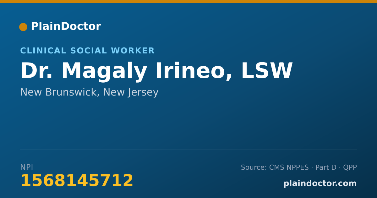 Shareable card for Magaly Irineo, LSW - Clinical Social Worker, New Brunswick, NJ