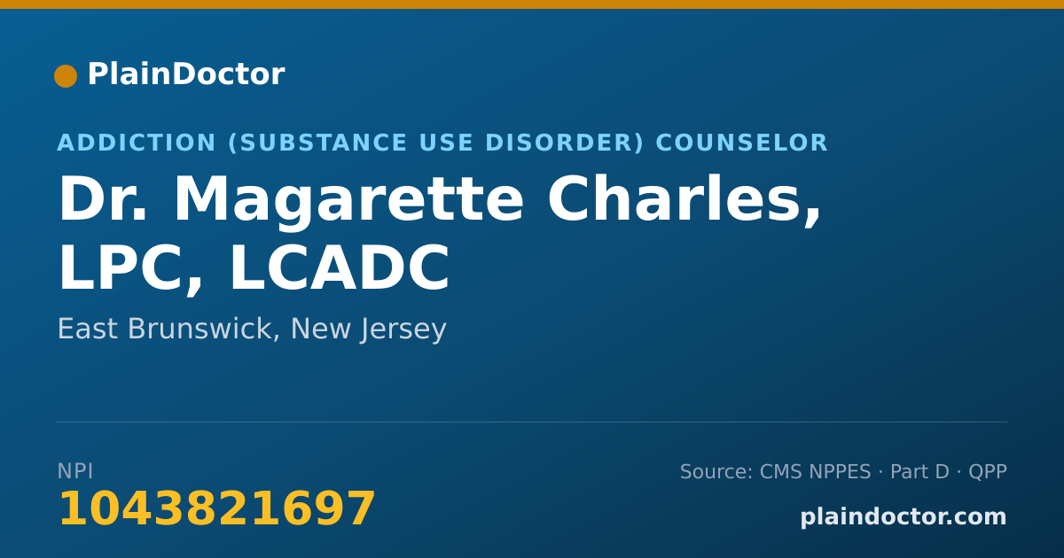 Shareable card for Magarette Charles, LPC, LCADC - Addiction (Substance Use Disorder) Counselor, East Brunswick, NJ