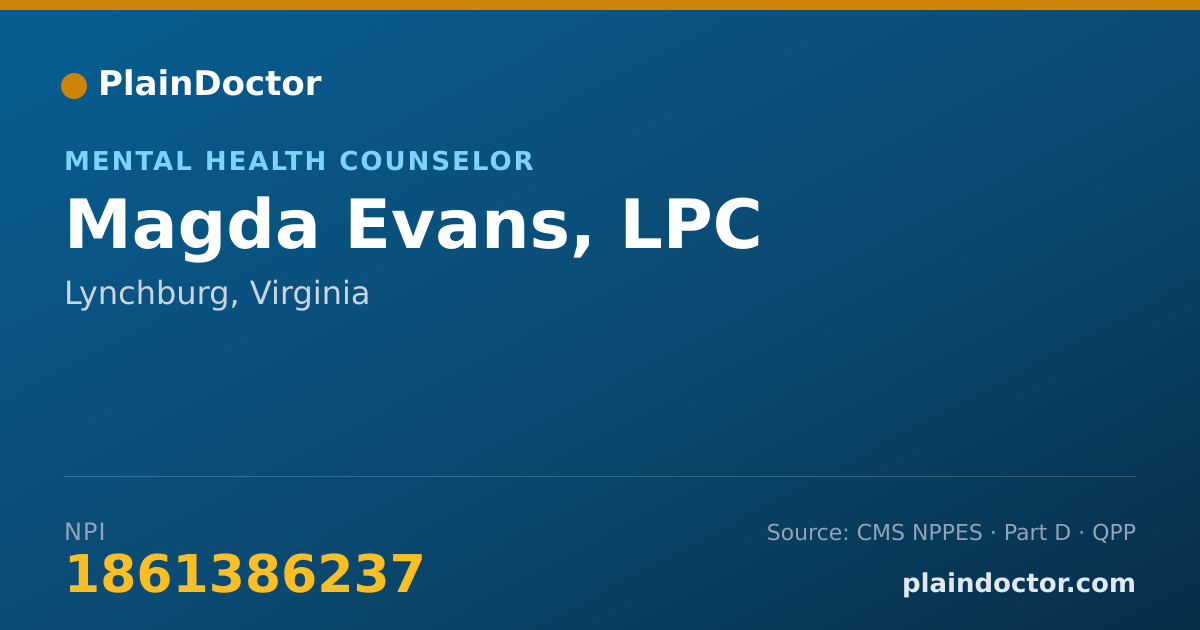 Shareable card for Magda Evans, LPC - Mental Health Counselor, Lynchburg, VA