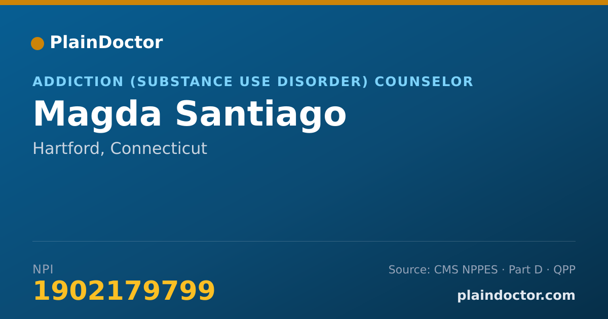 Shareable card for Magda Santiago - Addiction (Substance Use Disorder) Counselor, Hartford, CT