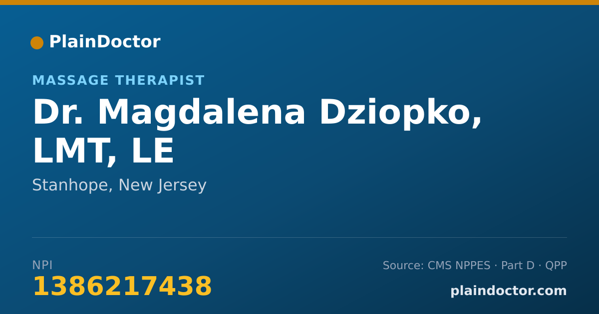 Shareable card for Magdalena Dziopko, LMT, LE - Massage Therapist, Stanhope, NJ