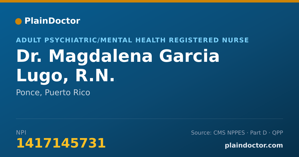 Shareable card for Magdalena Garcia Lugo, R.N. - Adult Psychiatric/Mental Health Registered Nurse, Ponce, PR