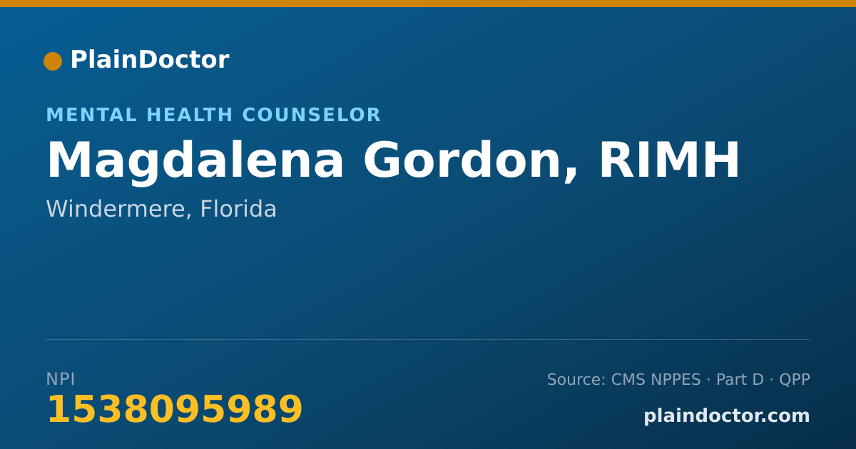 Shareable card for Magdalena Gordon, RIMH - Mental Health Counselor, Windermere, FL