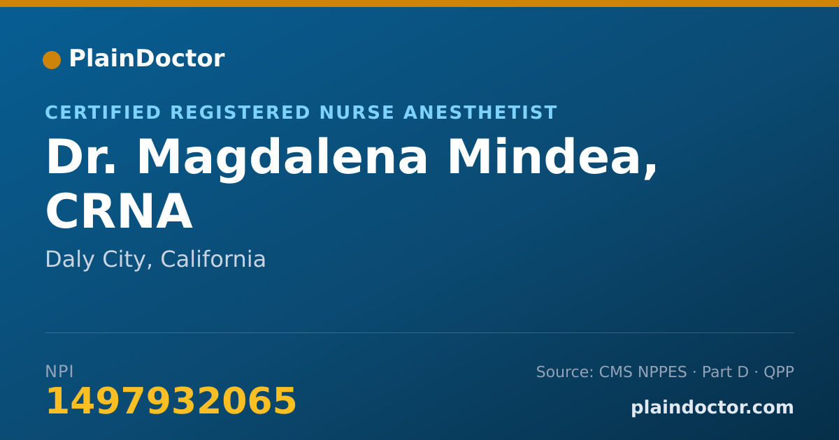 Shareable card for Magdalena Mindea, CRNA - Certified Registered Nurse Anesthetist, Daly City, CA