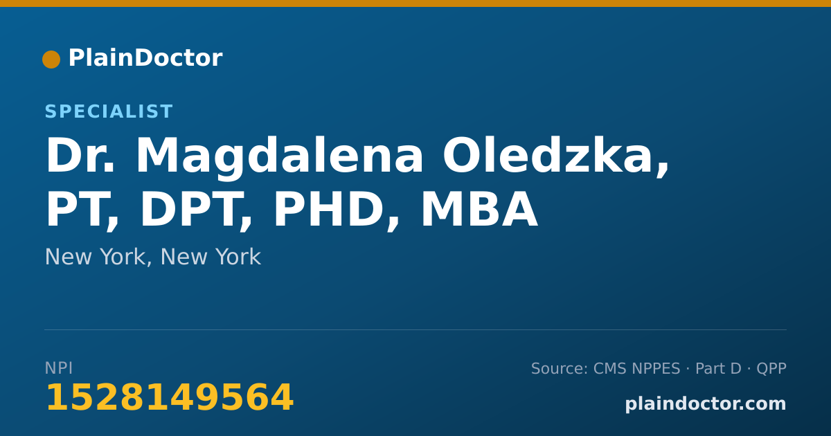 Shareable card for Magdalena Oledzka, PT, DPT, PHD, MBA - Specialist, New York, NY