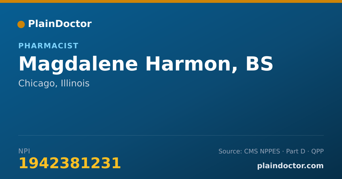 Shareable card for Magdalene Harmon, BS - Pharmacist, Chicago, IL
