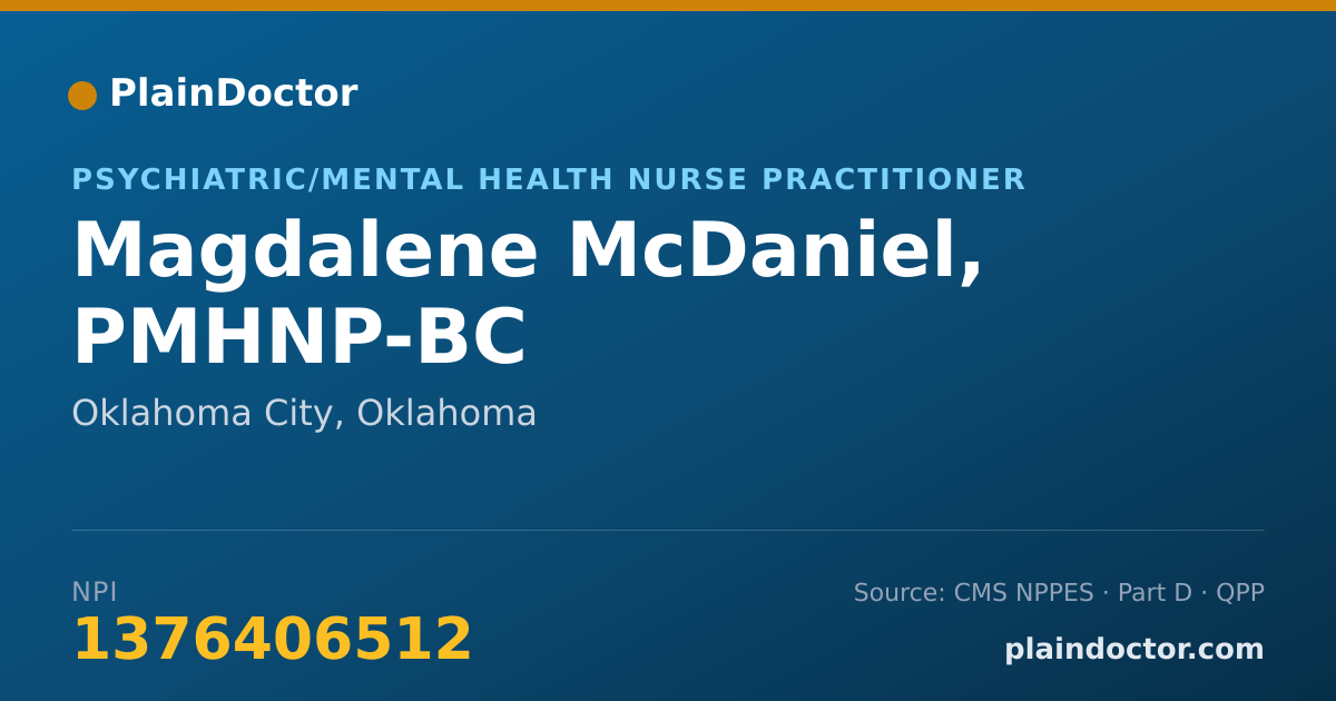 Shareable card for Magdalene McDaniel, PMHNP-BC - Psychiatric/Mental Health Nurse Practitioner, Oklahoma City, OK