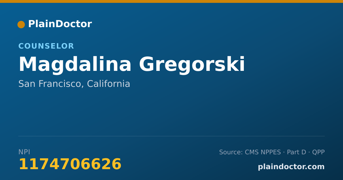 Shareable card for Magdalina Gregorski - Counselor, San Francisco, CA