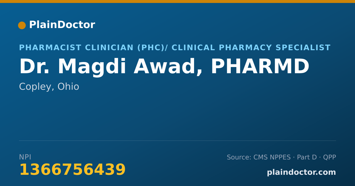 Shareable card for Magdi Awad, PHARMD - Pharmacist Clinician (PhC)/ Clinical Pharmacy Specialist, Copley, OH