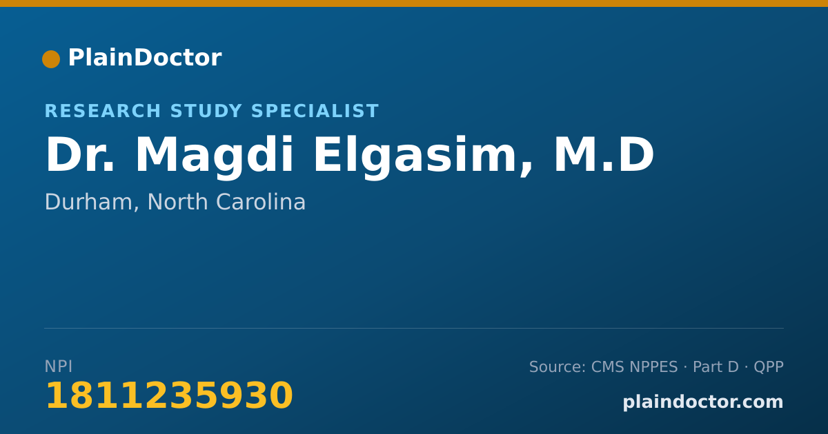 Shareable card for Magdi Elgasim, M.D - Research Study Specialist, Durham, NC