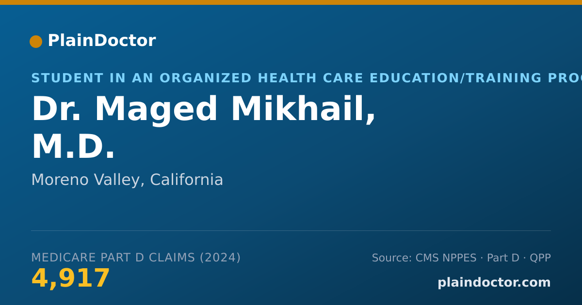 Shareable card for Maged Mikhail, M.D. - Student in an Organized Health Care Education/Training Program, Moreno Valley, CA