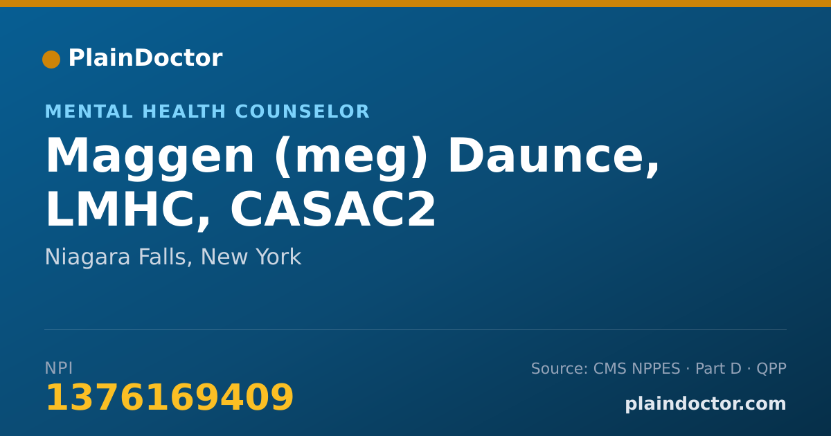 Shareable card for Maggen (meg) Daunce, LMHC, CASAC2 - Mental Health Counselor, Niagara Falls, NY