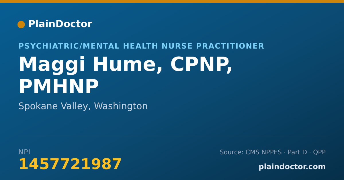 Shareable card for Maggi Hume, CPNP, PMHNP - Psychiatric/Mental Health Nurse Practitioner, Spokane Valley, WA
