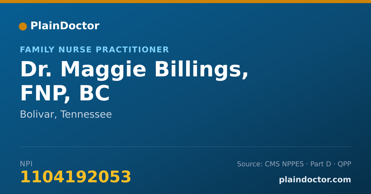 Shareable card for Maggie Billings, FNP, BC - Family Nurse Practitioner, Bolivar, TN