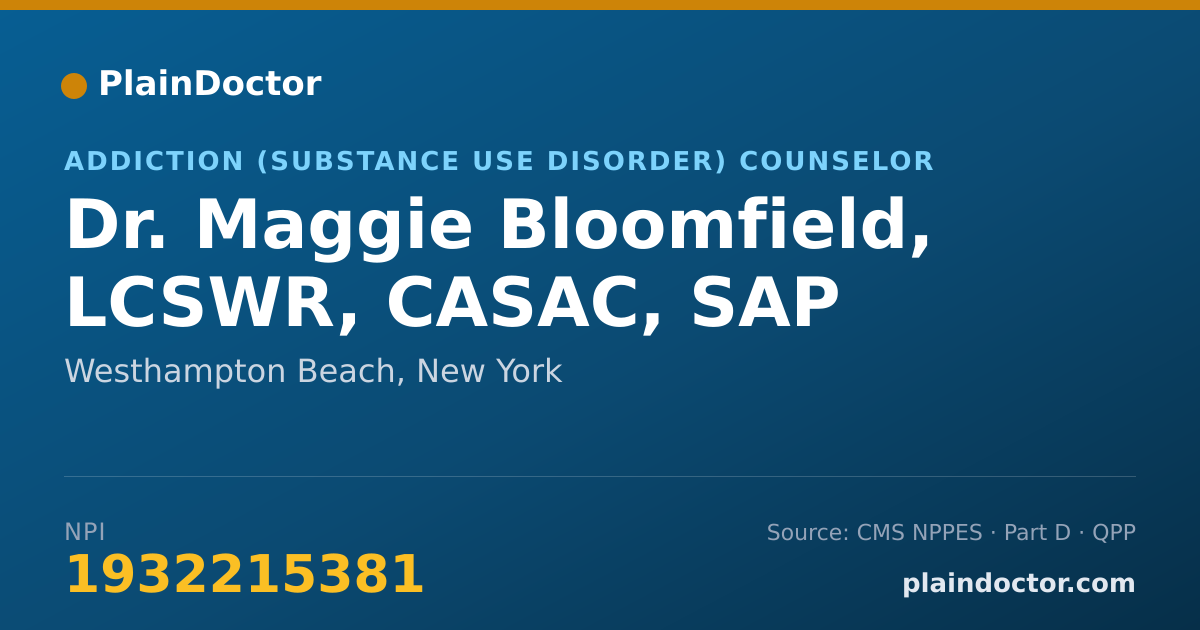 Shareable card for Maggie Bloomfield, LCSWR, CASAC, SAP - Addiction (Substance Use Disorder) Counselor, Westhampton Beach, NY
