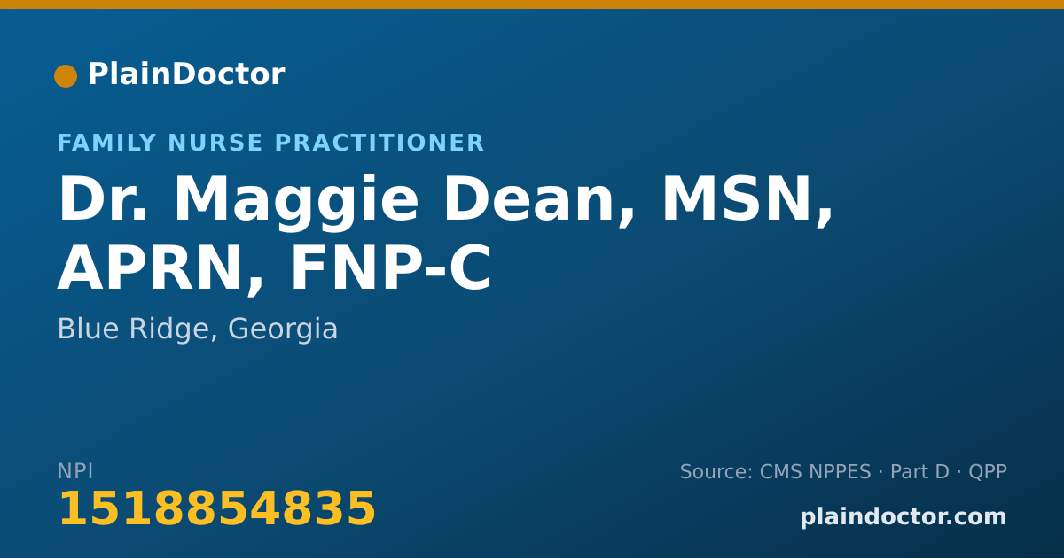 Shareable card for Maggie Dean, MSN, APRN, FNP-C - Family Nurse Practitioner, Blue Ridge, GA