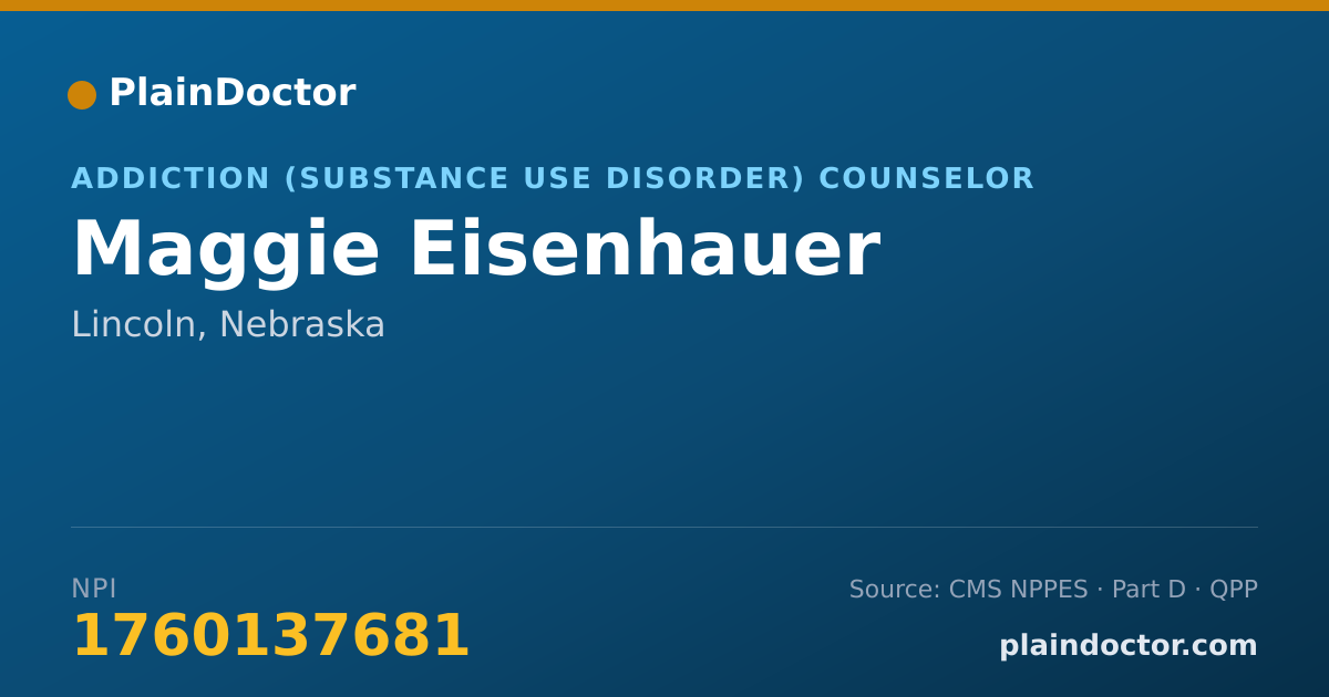 Shareable card for Maggie Eisenhauer - Addiction (Substance Use Disorder) Counselor, Lincoln, NE