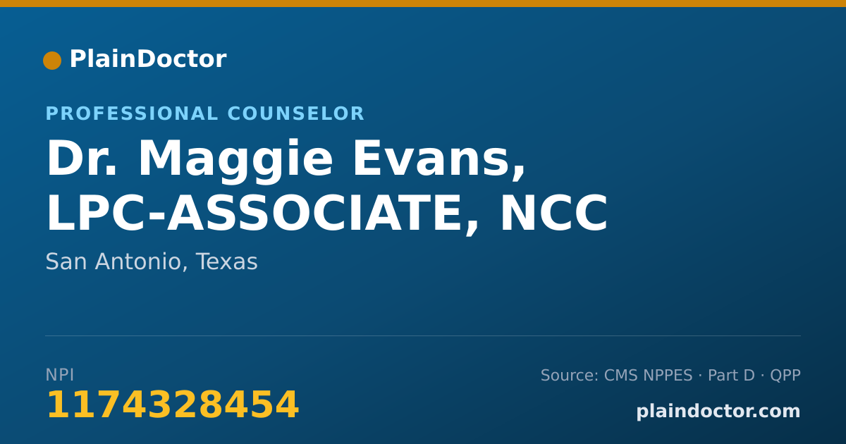 Shareable card for Maggie Evans, LPC-ASSOCIATE, NCC - Professional Counselor, San Antonio, TX