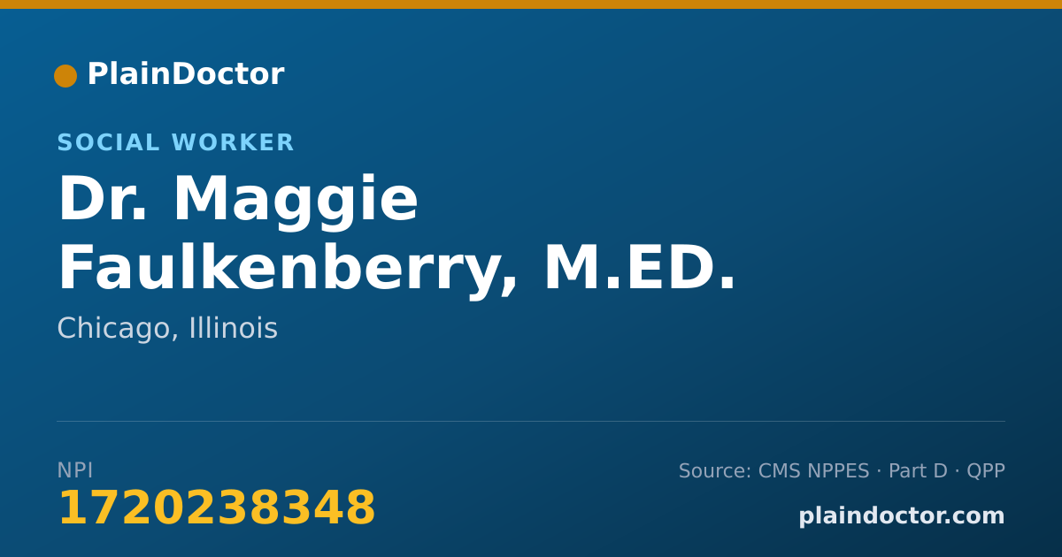 Shareable card for Maggie Faulkenberry, M.ED. - Social Worker, Chicago, IL